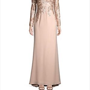 Tadashi Shoji Long Sleeve Lace Gown in Nude
